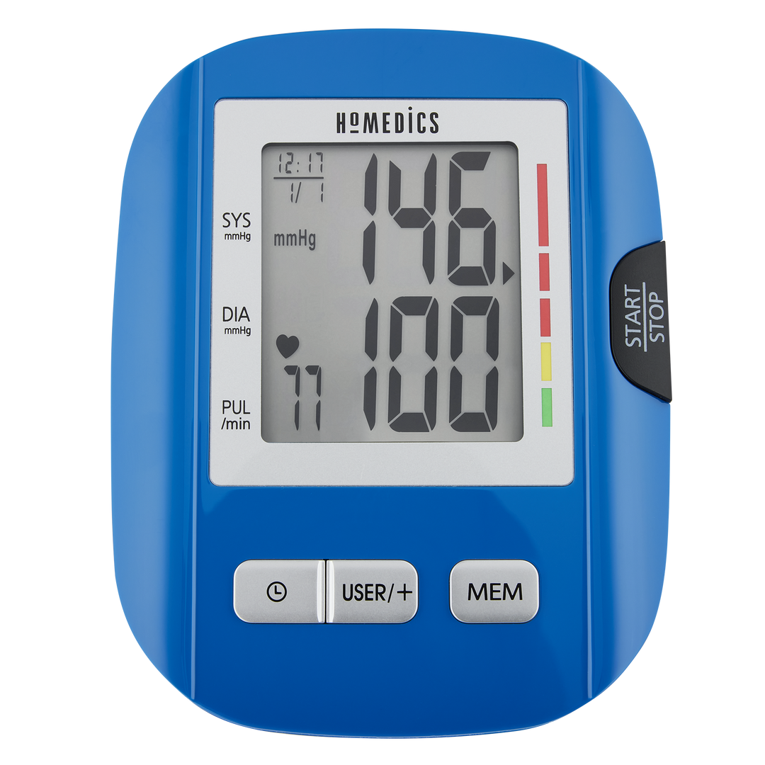 Person using Homedics Upper Arm Blood Pressure Monitor to measure their blood pressure