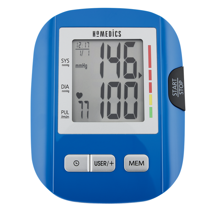 Person using Homedics Upper Arm Blood Pressure Monitor to measure their blood pressure
