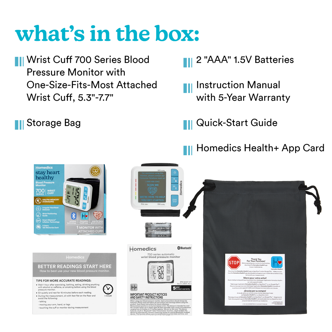 Homedics® Wrist Cuff 700 Series Blood Pressure Monitor, One-Touch Operation, Accurate Results comes with more than just the machine