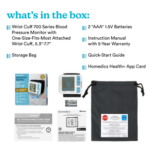 Homedics® Wrist Cuff 700 Series Blood Pressure Monitor, One-Touch Operation, Accurate Results comes with more than just the machine