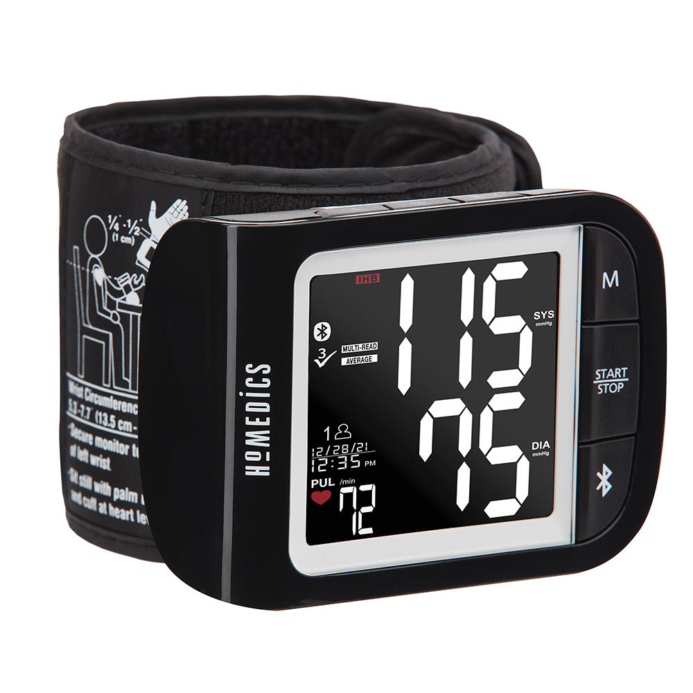 Angled view of the Homedics Premium Wrist Blood Pressure Monitor with Attached Wrist Cuff