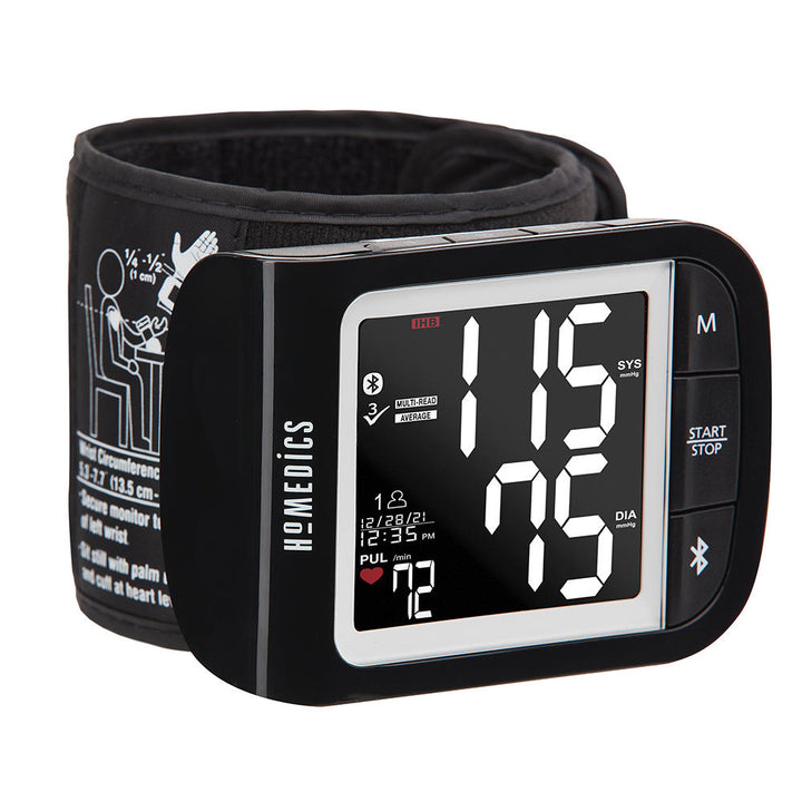 Angled view of the Homedics Premium Wrist Blood Pressure Monitor with Attached Wrist Cuff