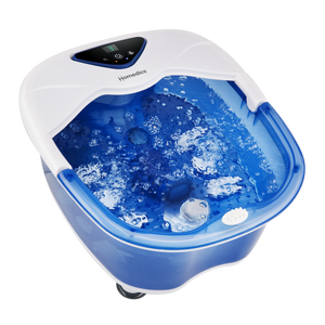 Woman is done soaking her feet and is carrying the Salt-N-Soak Pro Footbath with Heat Boost by the handle