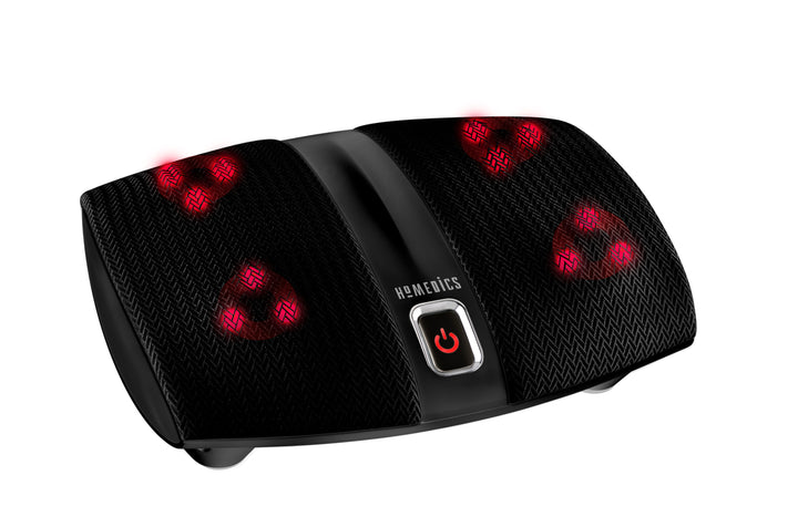 Angled view of the Homedics Shiatsu Elite Foot Massager with Heat with massage elements highlighted