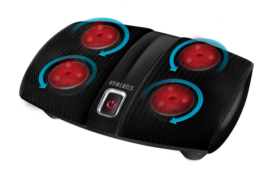 Angled view of the Homedics Shiatsu Elite Foot Massager with Heat with heat and massage elements highlighted