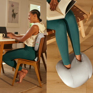 Homedics® 3-in-1 Shiatsu Massager is used as a back massager and foot massager as the woman does multiple activities