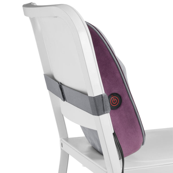 Purple | Purple Homedics Double Duty Shiatsu Massager with Soothing Heat attached to chair
