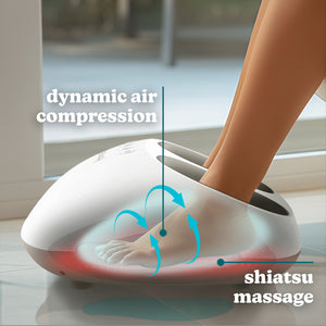 Image showcasing the benefits of Shiatsu massage and dynamic air compression in the HoMedics® Shiatsu + Air 4.0 Foot Massager with Heat.