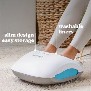 Lifestyle shot featuring the HoMedics® Shiatsu + Air 4.0 Foot Massager with Heat in use.