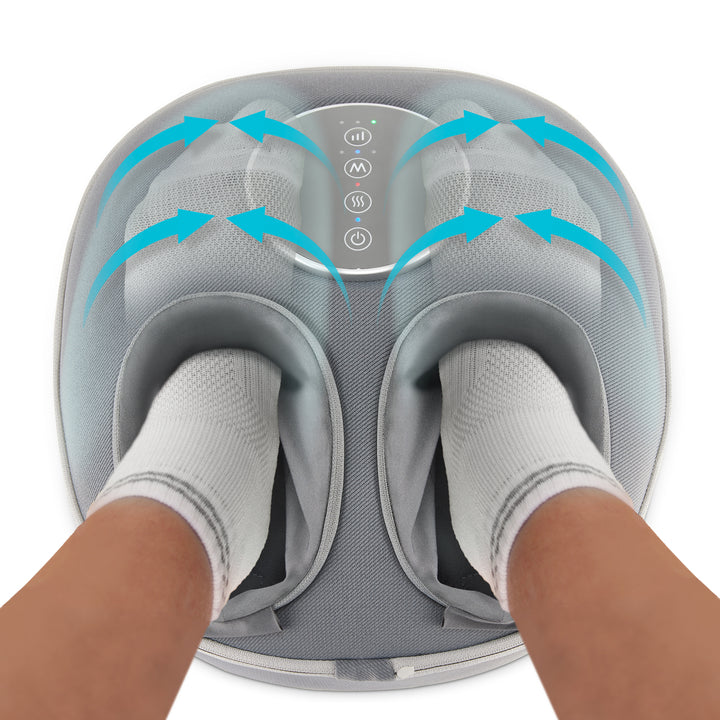 Illustration of the compression massage on feet while using the  Shiatsu-Air Deluxe Massager with Heat