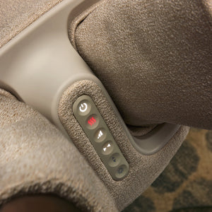 Close-up view of the controls of Homedics® Compression Boot Foot & Calf Massager with Heat