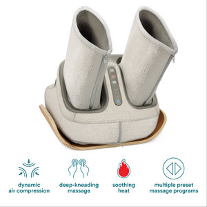 Top rear view of the Homedics® Compression Boot Foot & Calf Massager with Heat, showing the various features