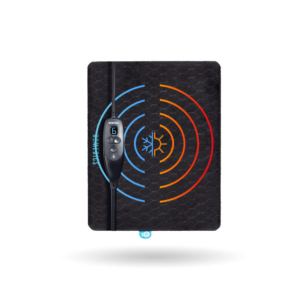 Top-down view of the Homedics 12" x 15" Weighted Gel Heating Pad with graphics for heat and cold