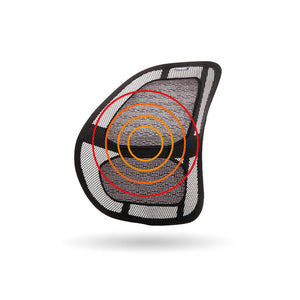 Angled view with head graphics of the Homedics Contouring Back Support with Soothing Heat