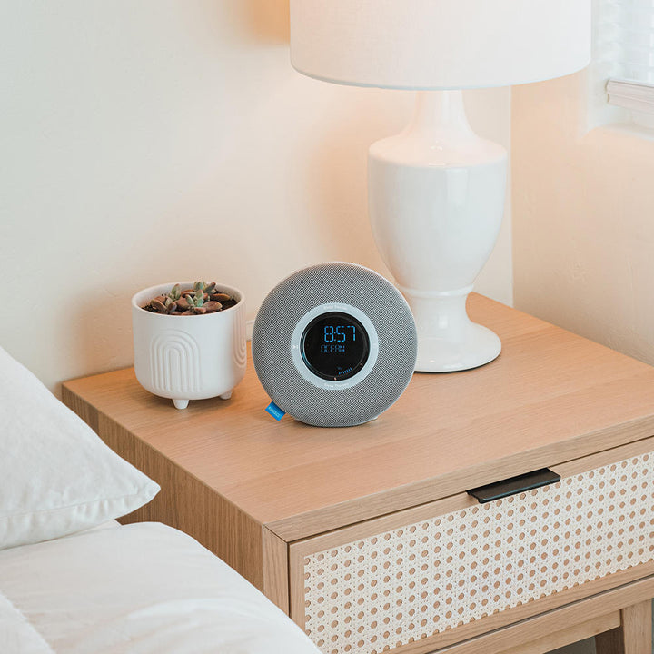 Alternate view of Homedics Deep Sleep Revitalize Engineered Sleep Sound Alarm Clock on night stand