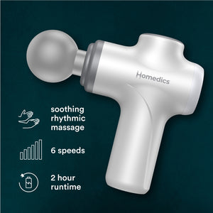 Image shows Homedics Essential Percussion Massager soothing rhythmic massage,6 speeds,2 hour runtime