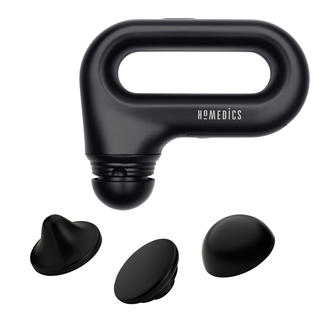 Top down view of the Homedics Portable Full-Body Vibration Massager with attachments