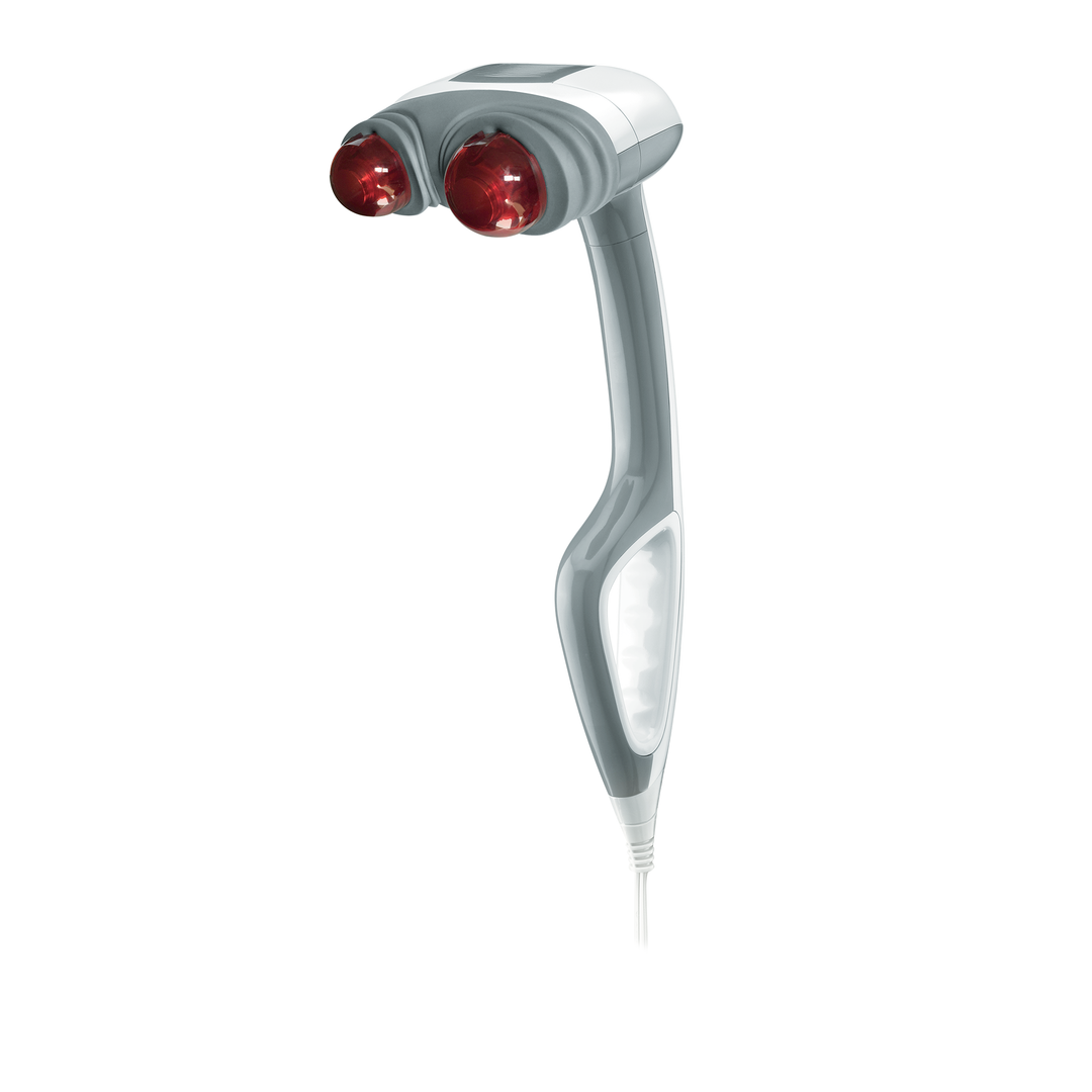 White | Woman massages right arm with white Percussion Action Plus Handheld Massager with Heat