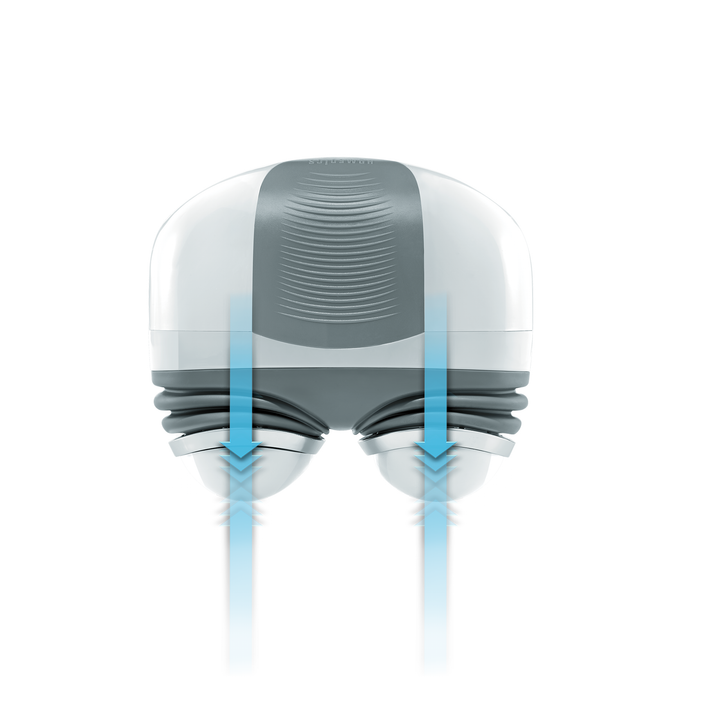 White | Top-down view of the Percussion Action Plus Handheld Massager with Heat with illustration