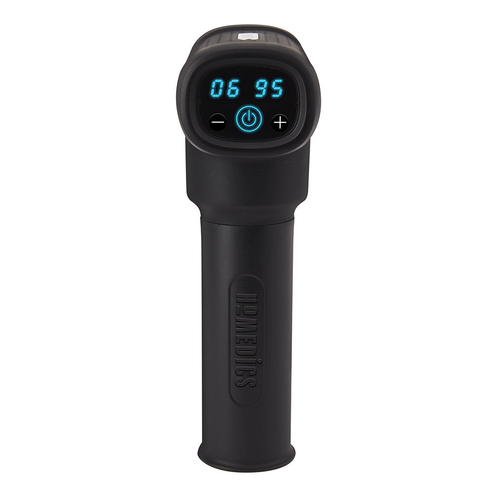 Rear view of the Homedics Therapist Select Hot and Cold Percussion Massager and LCD screen