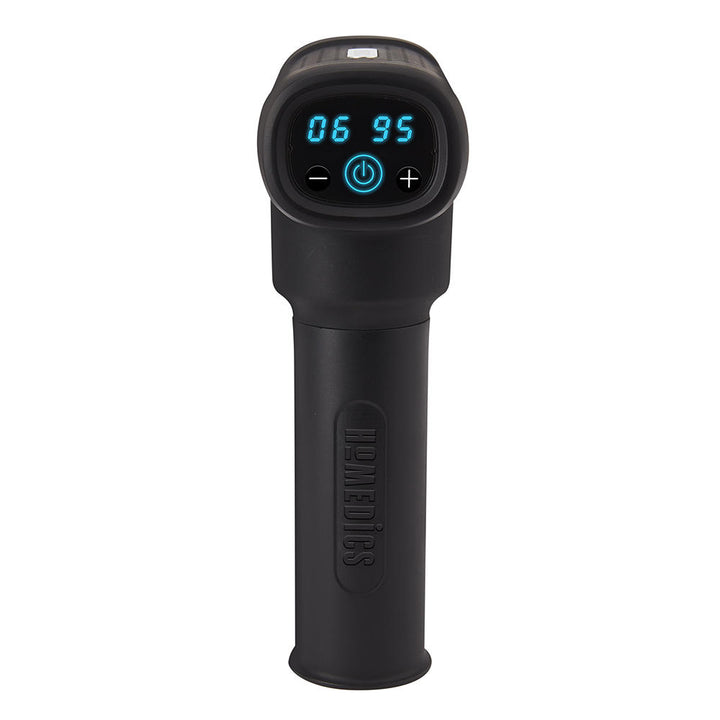 Rear view of the Homedics Therapist Select Hot and Cold Percussion Massager and LCD screen