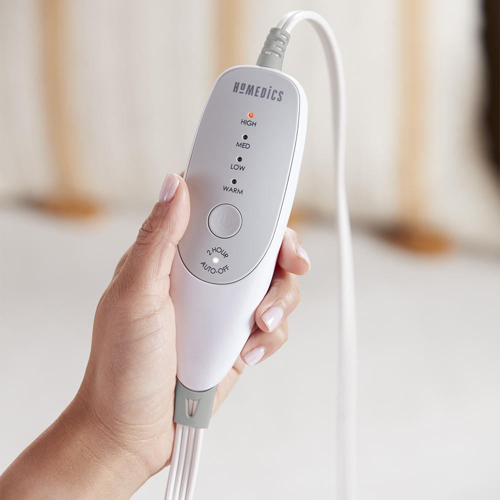 Close-up view of the digital LCD controller on the Homedics 12" x 15" Weighted Heating Pad with Humiditech
