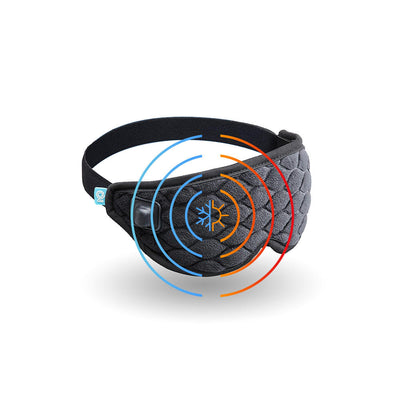 Angled view of the Homedics Gel Eye Mask with Hot and Cold Therapy with hot and cold graphics