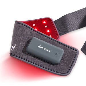 Homedics® Infrared + Red Light Pain Therapy Wrap activated and emitting red light