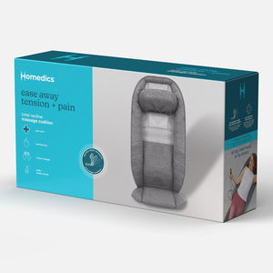 Close up view of a packaging box of Homedics Total Recline Shiatsu Massage Cushion