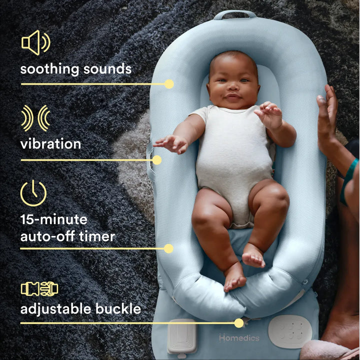Blue | Homedics® 3-in-1 Calming Cushion in Blue color, highlighting its breathable design for safety.