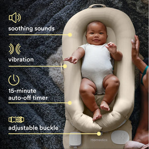 Beige | Homedics® 3-in-1 Calming Cushion in Beige color, highlighting its breathable design for safety.
