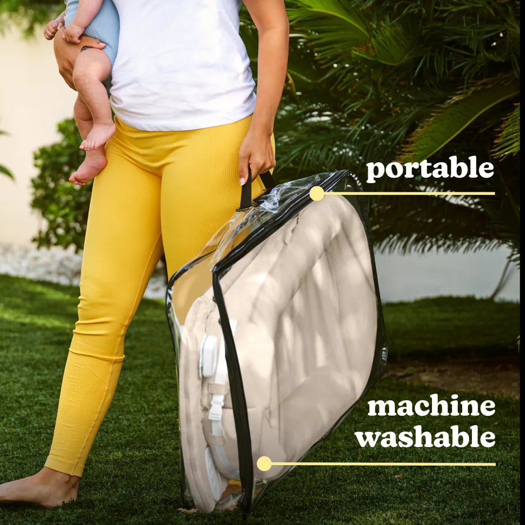 Beige | Homedics® 3-in-1 Calming Cushion in Beige, showcasing its portability and machine washable feature.