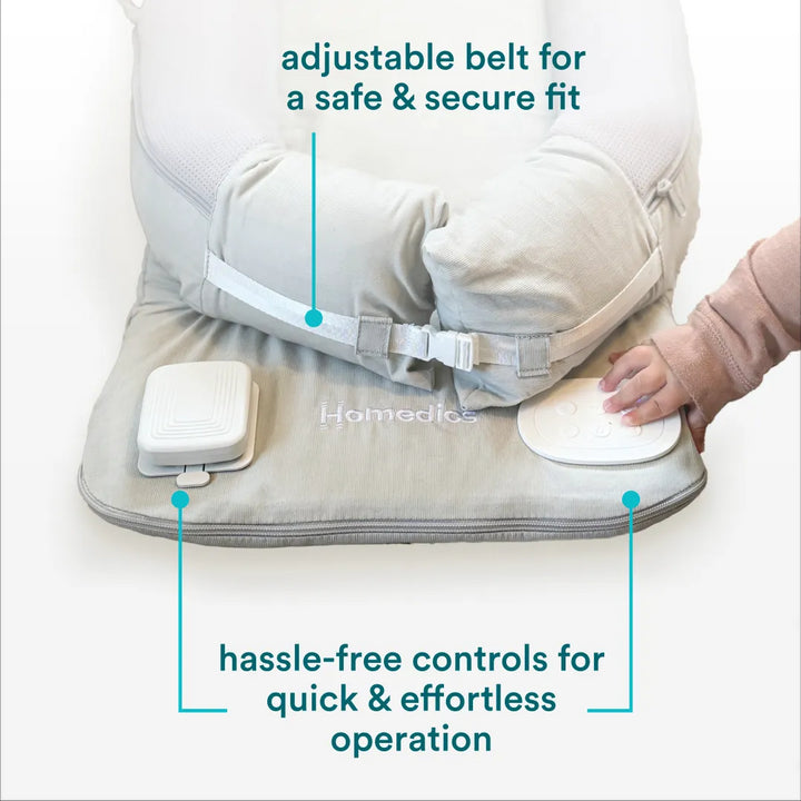 White | Homedics® 3-in-1 Calming Cushion in White color, highlighting its breathable design for safety.
