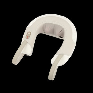 Man relaxes on couch as he enjoys a massage from his Homedics Shiatsu Rechargeable Neck Massager with Heat