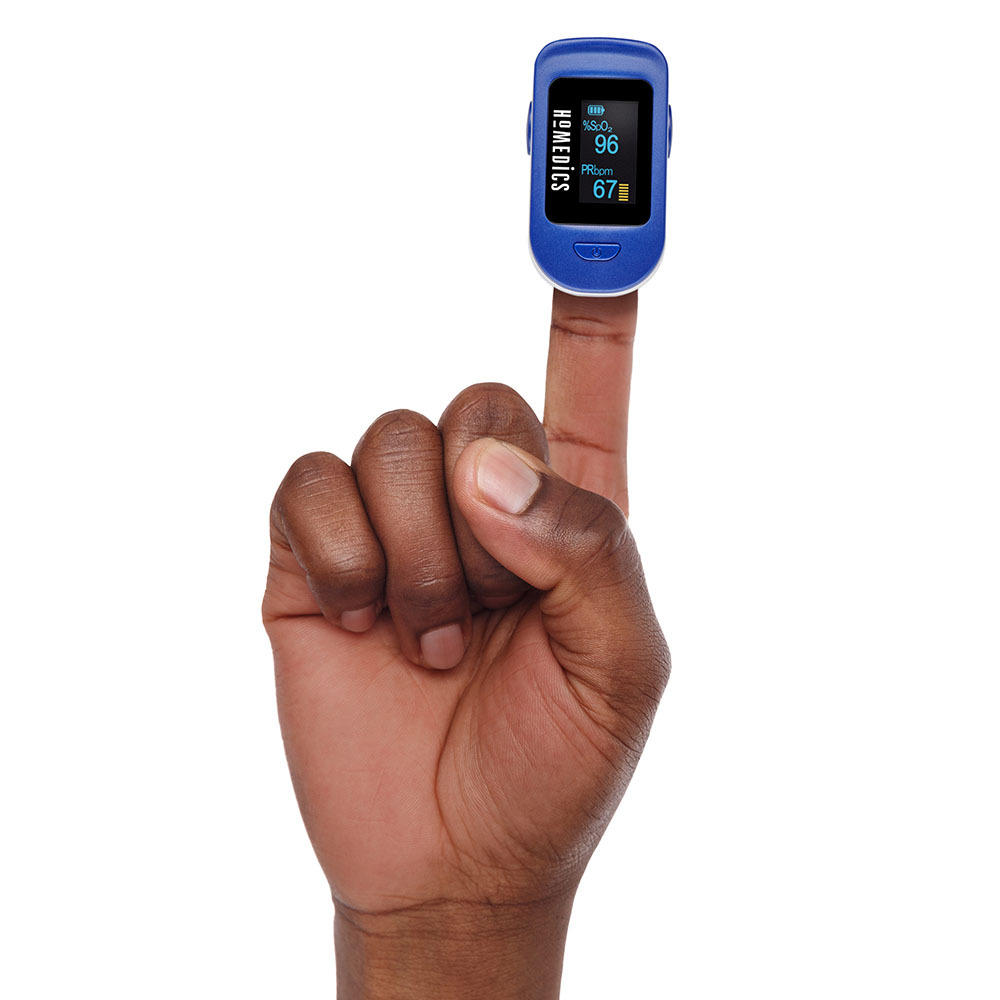 Homedics Pulse Oximeter attached to finger