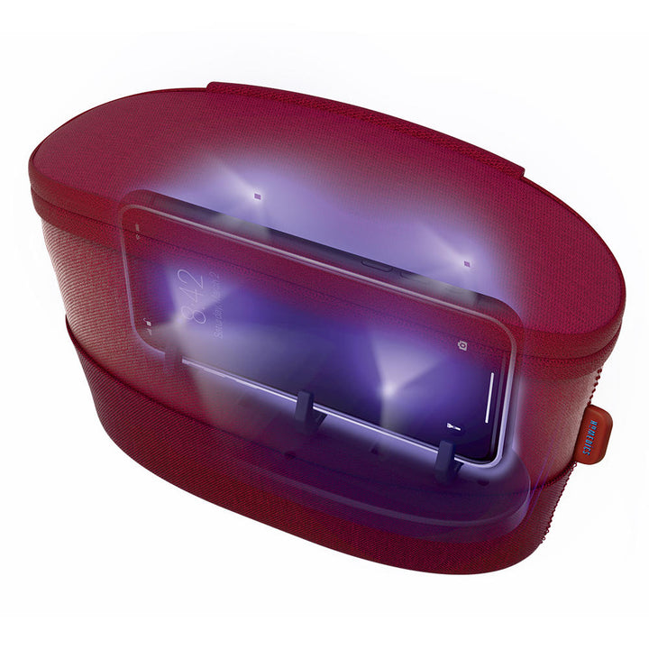 Red | Angled view of the red Homedics UV CLEAN Portable Sanitizer Bag