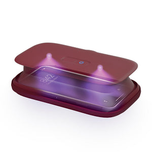 Red | Angled view of the red Homedics UV CLEAN Portable Phone Sanitizer with x-ray of phone inside