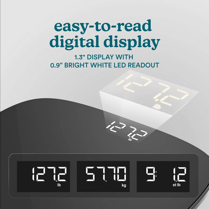Black | easy-to-read digital display
1.3" DISPLAY WITH
0.9" BRIGHT WHITE LED READOUT