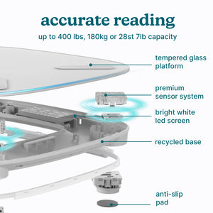 White | accurate reading up to 400 lbs, 180kg or 28st 7lb capacity
