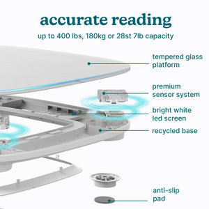 White | accurate reading up to 400 lbs, 180kg or 28st 7lb capacity