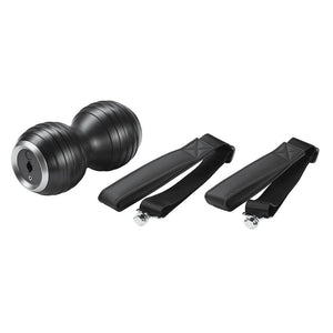 Angled view of the Homedics Double-Barrel Total Body Massager next to detached straps