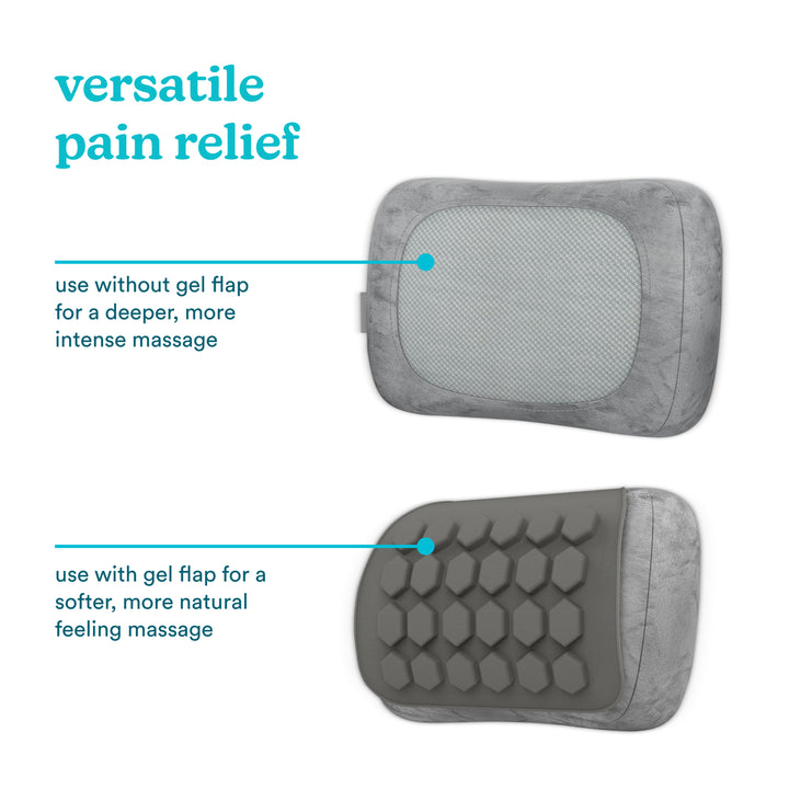 Visual highlighting the versatile pain-relief capabilities of the HoMedics Contoured Gel Massage Pillow.