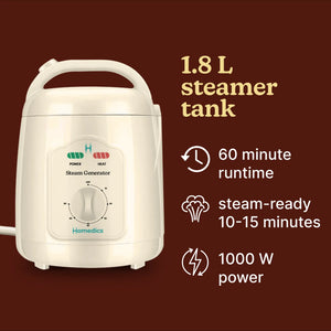 image shows SaunaZen Portable Steam Sauna 1.8L steamer tank capacity