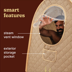 image shows SaunaZen Portable Steam Sauna steam vent window,exterior storage pocket