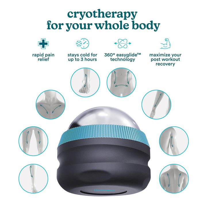 Homedics® IcyGlide™ Massage Roller Ball cryotherapy for whole body. Rapid pain relief, stays cold for up to 3 hours, 360 degree easyglide technology, maximizes post workout recovery