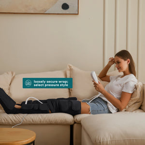 image shows Real Relief Full Leg Air Compression System to loosely secure wrap; select pressure style