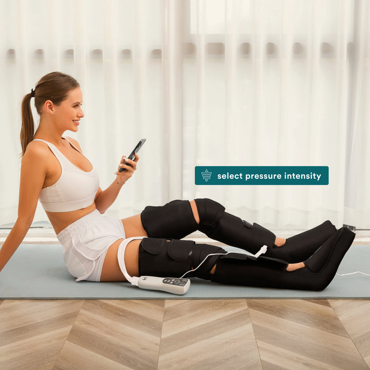 image shows Real Relief Full Leg Air Compression System with select pressure intensity