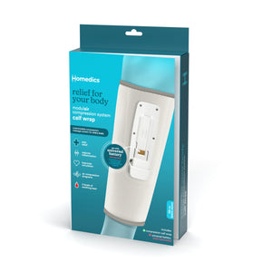 A blue box packaging of calf wrap which covers important information about product on the packaging.