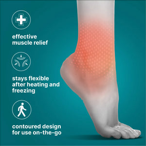 Feature image for Homedics Hot and Cold Relief Gel Ankle Sleeve, highlighting, that the product provides effective muscle relief, stays flexible after heating and freezing, has contoured design for use on-the- go