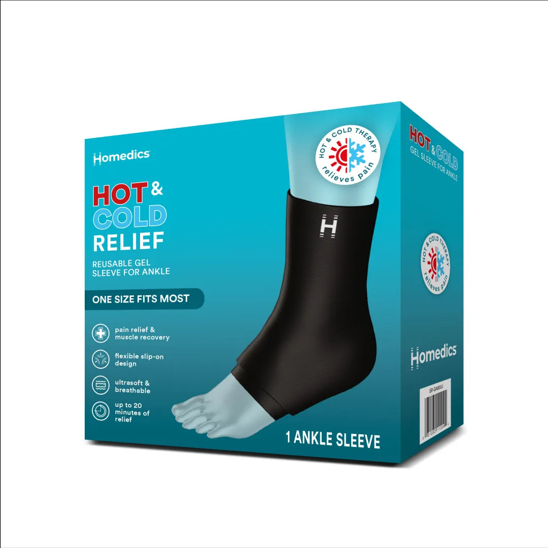 Packaged box of Homedics Hot and Cold Relief Gel Ankle Sleeve